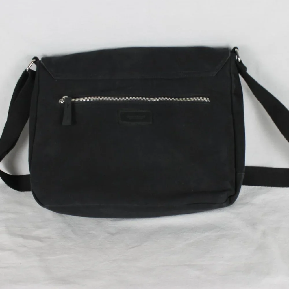 Frank And Oak Black Mens Messenger Canvas Bag Zippered Pockets Heavy Duty Straps